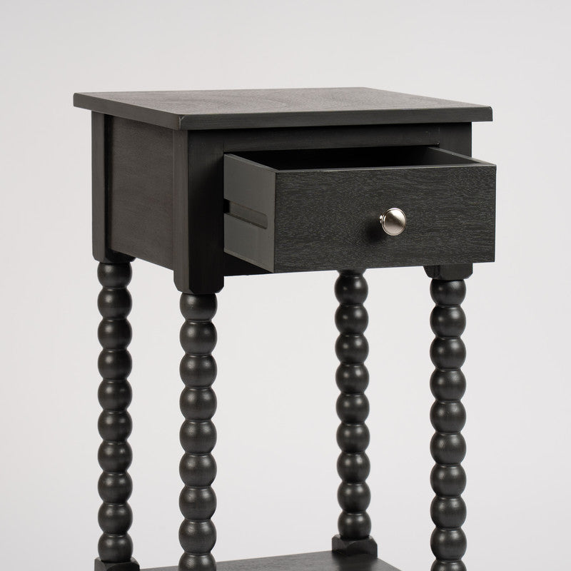 Gunmetal Black Wood Bobbin Side Table